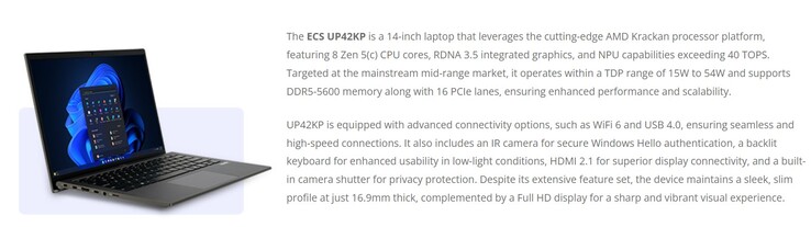 Initial details about the new ECS laptop with AMD Krackan point (Image source: ECS)