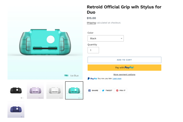 The grip case with stylus is available in five colors.