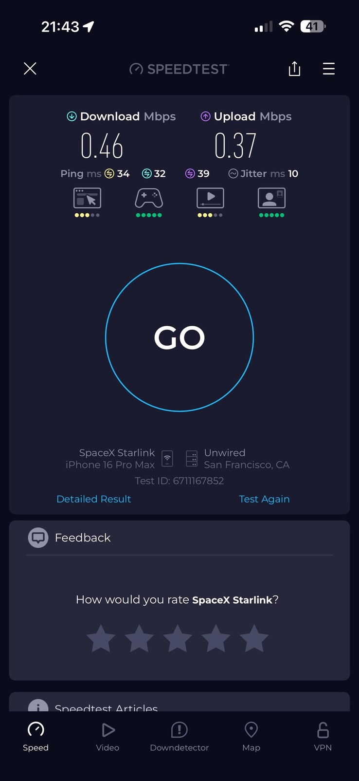 Starlink Standby Mode download speeds. (Image source: ilikewolves99/Reddit)