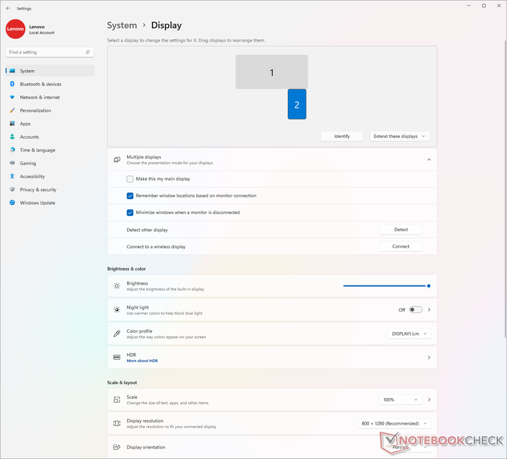 Default screen orientation and layout between the two displays