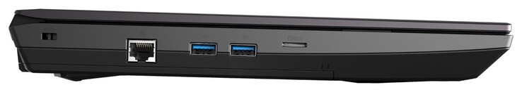 Left: Kensington lock, RJ45-LAN, 2x USB-A 3.1 Gen2, microSD