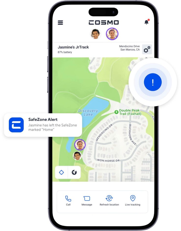 Parents can track their children wearing JrTrack4 smartwatches in real-time through GPS and be alerted immediately if their children wander outside preset zones. (Image source: Cosmo Technologies)