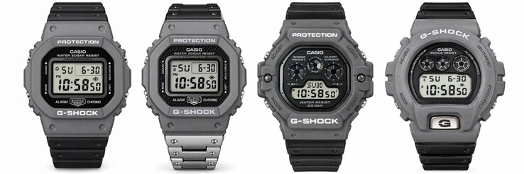 From left to right: the Casio G-Shock DW-5600MTM-8, DWE-5600MTM-8, DW-5900MTM-8 and DW-6900MTM-8 watches