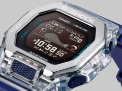 The new Casio GBX-100S watches swap the solid resin case for a clear skeleton-style shell and pair it with a brushed stainless-steel bezel. Pictured - the Casio GBX100S-2. (Image source: Casio)