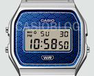 A close up of the Casio A159WEV watch dial with the Casioblog watermark.