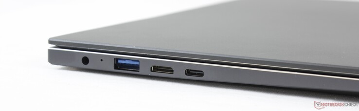 Left: AC adapter, USB-A 3.0, mini-HDMI, USB-C w/ DisplayPort