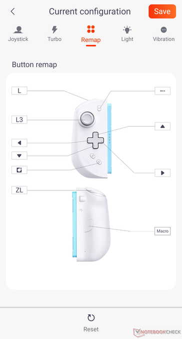 The individual buttons (including the additional macro button on the back) are configured via the app.