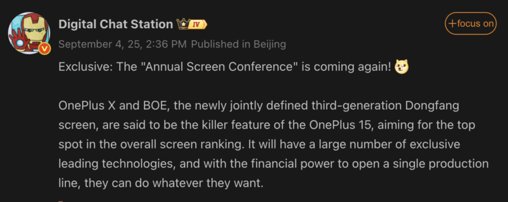 Leaked details of the OnePlus 15's display. (Image source: OnePlus)