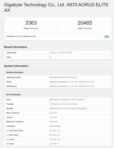 Ryzen 9 9950X3D Geekbench (image source: Geekbench)