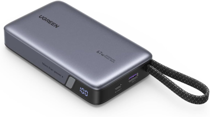 The Ugreen Nexode Power Bank 20000mAh 67W with integrated USB-C cable. (Image source: Ugreen, edited)