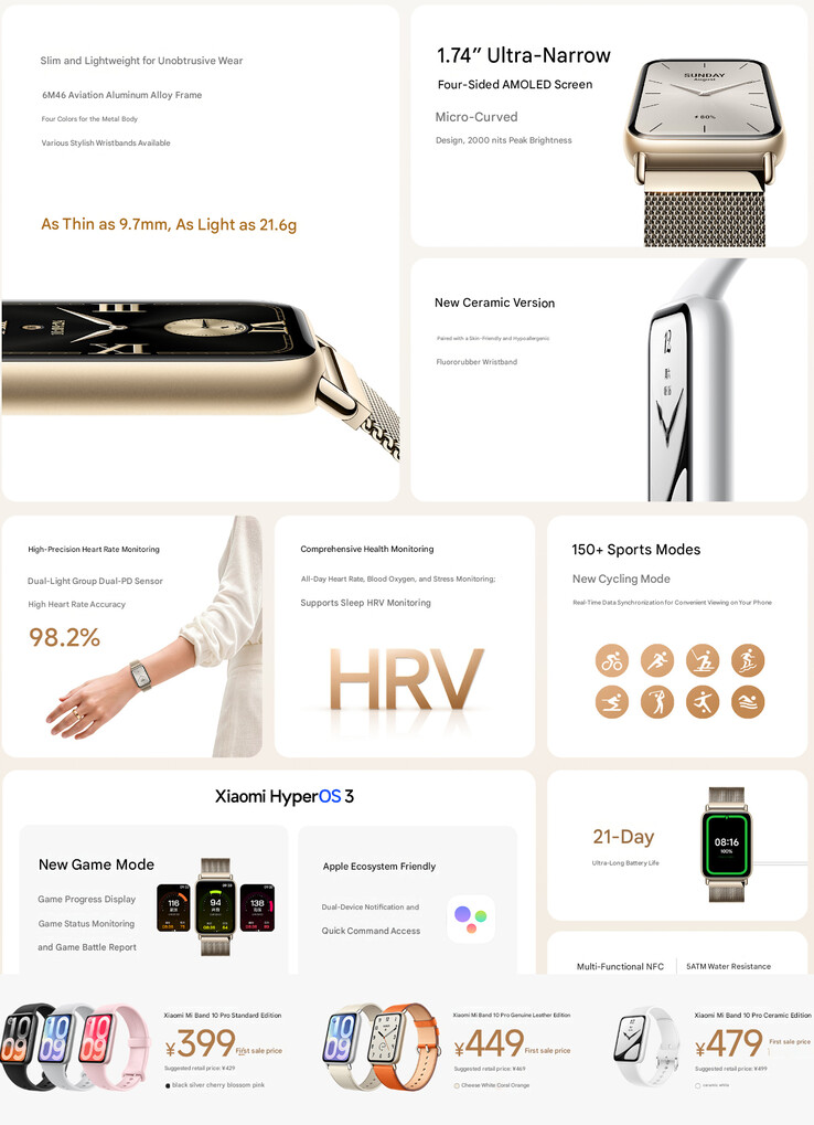 Xiaomi Smart Band 10 Pro main highlights (machine translated)