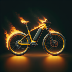 E-bike fires can occur during battery charging, but also during storage (symbolic image: Dall-E / AI)