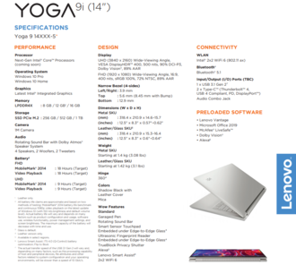 Specifications Lenovo Yoga 9i 14