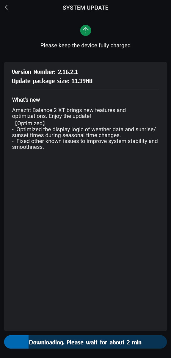 The firmware version 2.16.0.1 for the Amazfit Balance 2 XT smartwatch