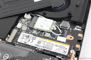 Primary M.2 2280 PCIe4 x4 slot sits adjacent to the WLAN module (Protective plate removed)