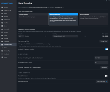 Steam Recording options (image via Notebookcheck)