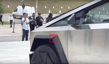 There is a rear-view camera hidden in the front wheel well to act as a substitute for the side-view mirrors. (Image source: Farzad Mesbahi on YouTube)