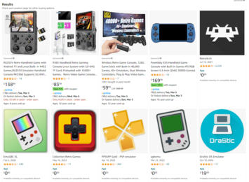 A list of some of the emulation apps still available as of press time on the Amazon App Store. (Image: screenshot of Amazon.com)