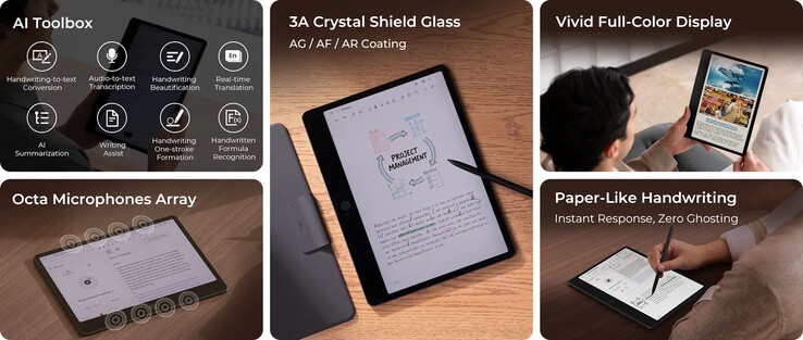 The Note A1 NxtPaper is an e-ink tablet with eight microphones (Image source: TCL)