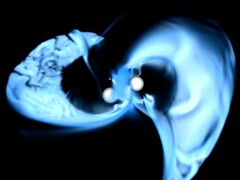 view of a supercomputer simulation of merging, magnetized neutron stars