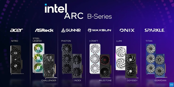 The various on-board partners of the Intel Arc B580 (Source: Intel)