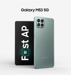 The Galaxy M53 5G will be orderable in a choice of three colours, eventually. (Image source: Samsung)