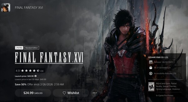 Final Fantasy 16 listing on PlayStation Store