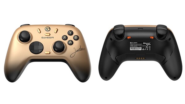 The GameSir Nova 2 Lite Champion Edition has a gold faceplate signed by Xiao Hai. (Image source: GameSir)