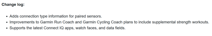 The change log for the Garmin beta version 13.07 update for the Venu 3 and Vivoactive 5 smartwatches. (Image source: Garmin)
