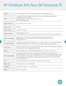 HP EliteBook 840 Aero G8 - Specifications. (Source: HP)