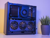 The Intel NUC 13 Extreme can be equipped with a graphics card, such as the Nvidia GeForce RTX 3080 Ti shown here (Image source: Sebastian Bade / Notebookcheck)