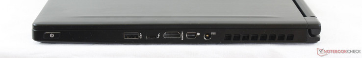 Right: USB 2.0, Thunderbolt 3 with USB 3.1 Type-C, HDMI 1.4, Mini-DisplayPort 1.2, AC adapter