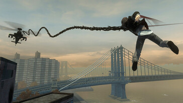 Image from the game Prototype showing a helicopter and the main character. (Image source: Steam)