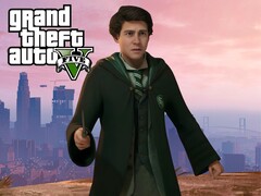 Mockup of Hogwarts Legacy character in GTA 5 (Image source: Warner Bros. Entertainment, Rockstar Games with edits)