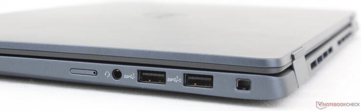 Right: uSIM tray, 3.5 mm headset, 2x USB-A 3.2 Gen. 1, Wedge lock