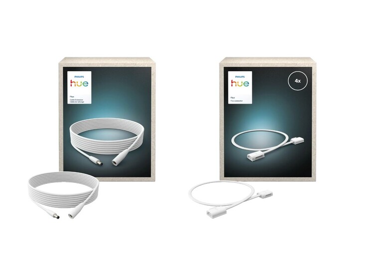 The Philips Hue Flux Cable Extension (left) and Flux Flex Connector (right). (Image source: Philips Hue via OBI, edited)