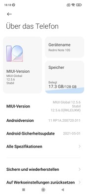 Software of the Xiaomi Redmi Note 10S