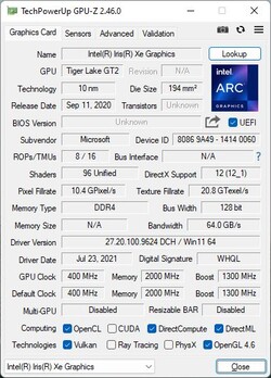 GPU-Z Iris Xe Graphics G7 (80 EUs)