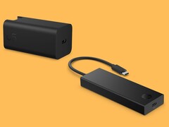 HP 65W GaN wall charger and portable USB-C 4K HDMI hub shown side by side (Image source: HP)