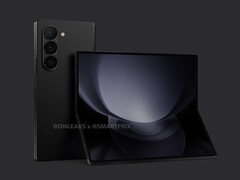 This year&#039;s Galaxy Z Fold will feature a squarer design than its predecessor while retaining a 6.2-inch cover display. (Image source: @OnLeaks &amp; SmartPrix)