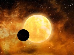An artist's illustration showing a star and an exoplanet.
