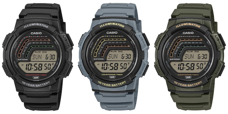 From left to right: the Casio WS-1800-1AV, WS-1800-2AV and WS-1800-3AV watches. (Image source: Casio, edited)