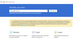 Google URL Shortener homepage today, goo.gl shutting down next year