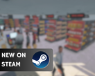 Supermarket Simulator will be available for $14.99 until June 26. Pictured - a screenshot from the game with the Steam logo and the text "New on Steam" overlaid on top. (Image source: Steam - Edited)