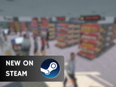 Supermarket Simulator will be available for $14.99 until June 26. Pictured - a screenshot from the game with the Steam logo and the text "New on Steam" overlaid on top. (Image source: Steam - Edited)