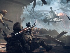 Battlefield 6 soldier aiming an RPG at an attack helicopter. (Image source: EA)