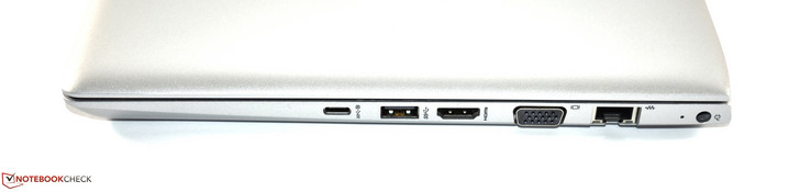 Right: USB 3.1 Gen 1 Type-C, USB 3.0 Type-A, HDMI, VGA, Ethernet, power supply