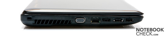 Left: Kensington, VGA, LAN, HDMI, USB/eSATA, USB