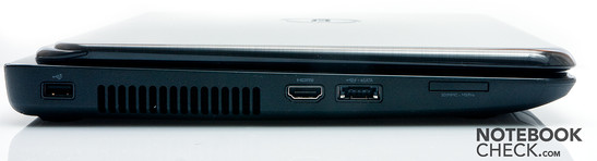 Left: USB 2.0, HDMI, USB/eSATA, cardreader