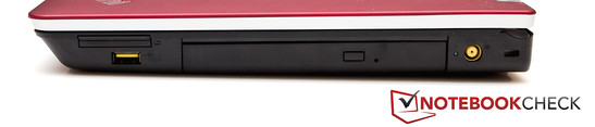 Right Side: 1x ExpressCard 34, 1x USB 2.0, 1x optical drive, 1x LAN, 1x Kensington Lock